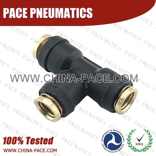 Union Tee Composite DOT Push To Connect Air Brake Fittings, Plastic DOT Push In Air Brake Tube Fittings, DOT Approved Composite Push To Connect Fittings, DOT Fittings, DOT Air Line Fittings, Air Brake Parts